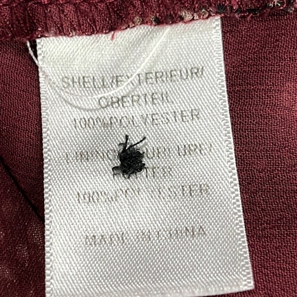 Adrianna Papell Popover Top M Boho Maroon Print Balloon Keyhole Cinch Waist - Picture 7 of 9